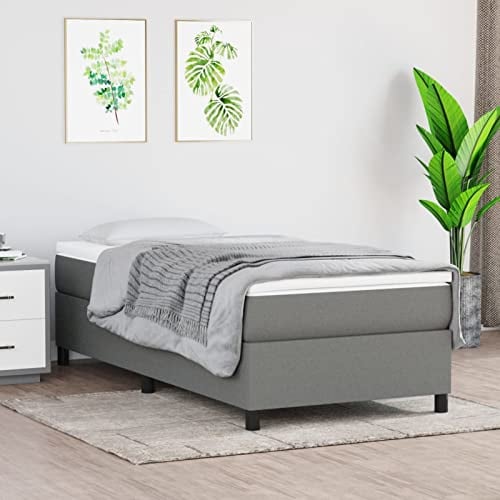 Homgoday Boxspringbett Bett Bettgestell Polsterbett Einzelbett | Doppelbett Rahmenbettgestell Lattenrost Bett ohne kopfteil Bett für Schlafzimmer Dunkelgrau 90x190 cm Stoff