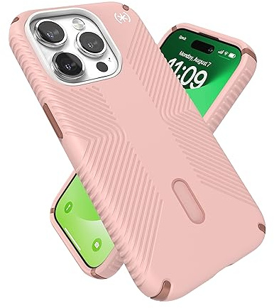 Speck MagSafe Hülle für iPhone 15 Pro - Fall- & Kameraschutz, ClickLock rutschfest, kabelloses Laden kompatibel, passend für alle 6,1 Zoll Modelle - Dahlia Pink/Rose Kupfer/Weiß