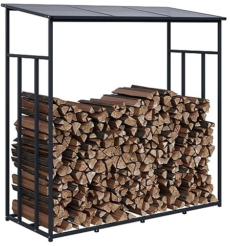 HAGO Premium Kaminholzregal Feuerholzregal Lager Brennholz Stapelhilfe Holzunterstand überdacht anthrazit 145x145x57 cm