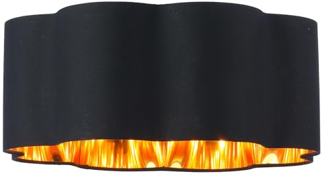 LOFOB Fabric Drum Ceiling Lamp Shade Clover - Semi Flush Mount Ceiling Light Shade, Close to Ceiling Light Fixtures Pendant Desk Lamp Shade (SCHWARZES GOLD)