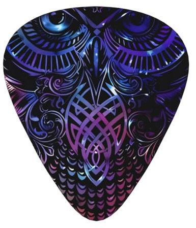 Gitarrenplektren mit violettem Eulen-Druck, Zelluloid-Plektren, klassische Dreieck-Plektren für Akustik-, Elektro-, Bassgitarren, einschließlich 0,46 mm, 0,71 mm, 0,96 mm, 12 Stück
