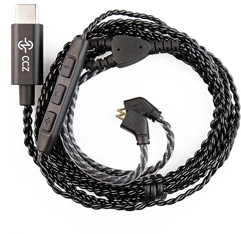 EZ EAR CCZ Melody Original IEM Cable, In Ear Monitor Upgrade Cable for TFZ Pin Earphones, KBEAR KS1 KS2 Lark Robin Coffee Bean Warrior (with mic, Type-C)