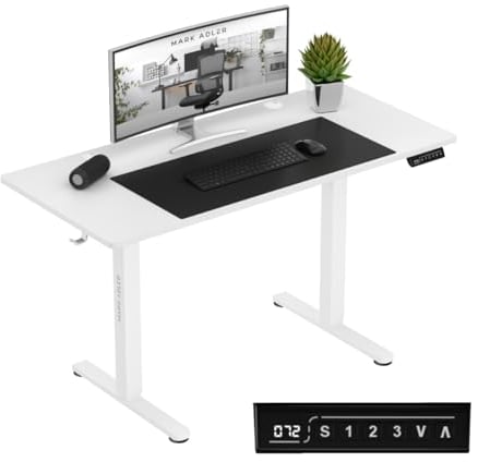 MARK ADLER Leader 7.0 White | Gaming Tisch Elektrisch Computertisch Bürotisch Schreibtisch Stehtisch 120 x 60 cm Stufenlos Höhenverstellbarer | 3 Memory-Steuerung Memoboard Metallkonstruktion | Weiß
