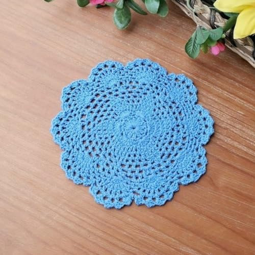 4 Stück Handgewebte Retro Spitze Tischsets,Handgefertigter Dekor Makramee Untersetzer,Bestickt Runde Deckchen Untersetzer Vase Matte,zum Küche Wohnzimmer Dekoratio,für Cafés,Restaurants,Grau Blau