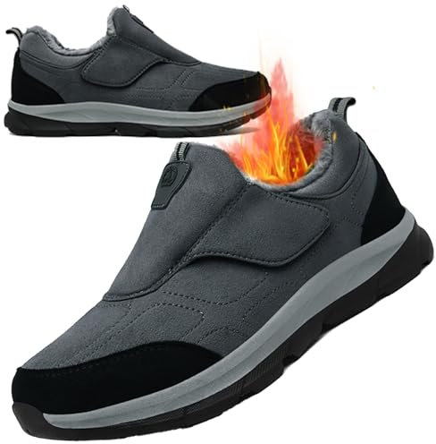 AZMAHT Scarpe Uomo Pianta Larga Scarpe Uomo Invernali Pianta Larga Scarpe per Diabetici Uomo Invernali Caldo Peluche Pantofole per Anziani Donna,Men's gray,39/245mm