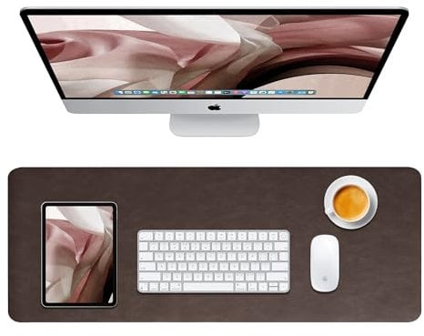 Reniteco Schreibtischunterlage aus Leder, Leder-Mauspad, doppelseitige PU-Schreibtischunterlage, Laptop-Mauspad, wasserdichter Schreibtisch-Schreibblock für Büro und Zuhause, 80 x 30 cm, Dunkelbraun