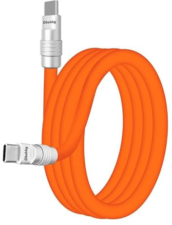 Chubbycable Chubby 3.0 Fast Charging Cable - Durable Soft Silicone USB-C Cable, 240W Extra Thick Phone Charger Cord, Data Transfer, Type-C to Type-C, 19.6 FT, Orange
