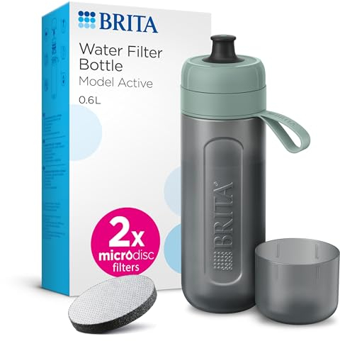 BRITA Bouteille filtrante sport modèle Active vert foncé (600 ml) avec 2 filtres MicroDisc – Bouteille compressible sans BPA, filtre le chlore, les impuretés organiques, les hormones et les pesticides