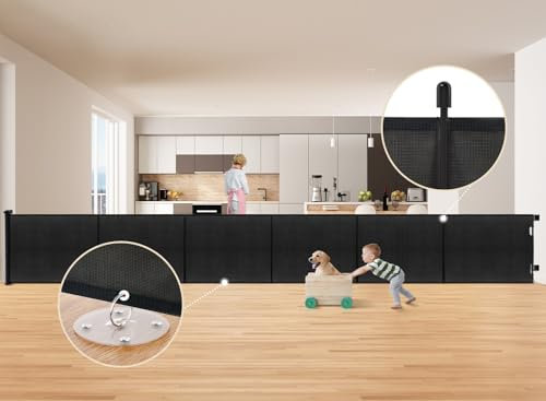Retractable Stair Gate - Extra Wide Mesh Baby and Dog Gate, Extends up to 310cm Wide, 86cm Tall for Indoor Outdoor
