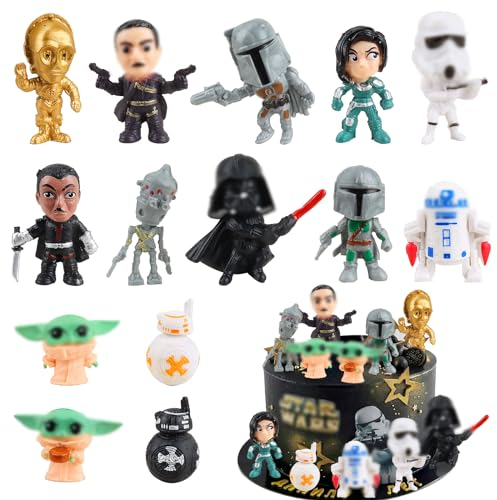 Wars Figuren, Star Krieg Tortendeko, 14 Stück Yo-da Minifiguren Set, Baby Yo-da Tortendeko, Cupcake Toppers Kuchen, Geburtstags Party liefert Cupcake Figuren für Party Kindergeburtstag