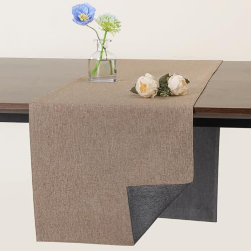 Banchif Tischläufer Abwaschbar Leinen tischläufer Anti-RutschStilvoll Beidseitig und dennoch Pflegeleicht Tischdeko für Esszimmer Party Urlaub Dekoration (Grau-hell Brown, 30 x 140 cm)