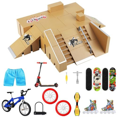 Waysroma Finger Skateboard Rampe 20PCS mit Mini-Sportzubehör Set Skatepark Kit Mit Finger Skateboards, Skates, Fahrrad, Scooter Fingerboards Skate Park Fingerspitzenbewegung für Kinder