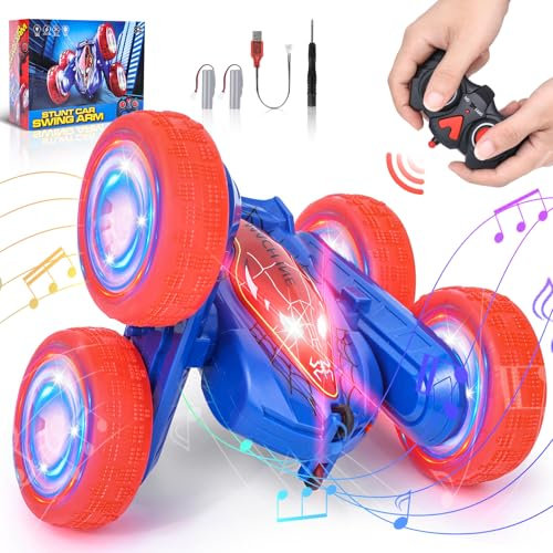 Spider Ferngesteuertes Auto 3 4 5 6 7 8 9 Jahre, 2.4Ghz 360° drehbare RC Auto Spielzeug Jungen mit Lichtern und Musik, Weihnachten Geburtstags Geschenke Kinder Toy 4WD Off Road Car Indoor Outdoor