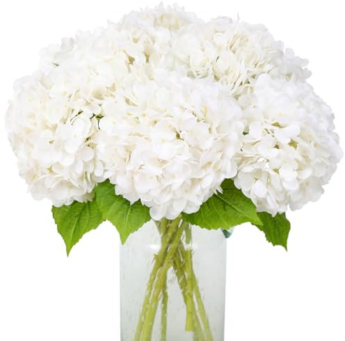 JUSTOYOU Fiori di ortensia artificiali, 3 pezzi, fiori di ortensia realistici a stelo lungo singolo, 40 cm, grande al tatto, bouquet di ortensie finte per matrimoni, feste in casa (fiori di ortensia
