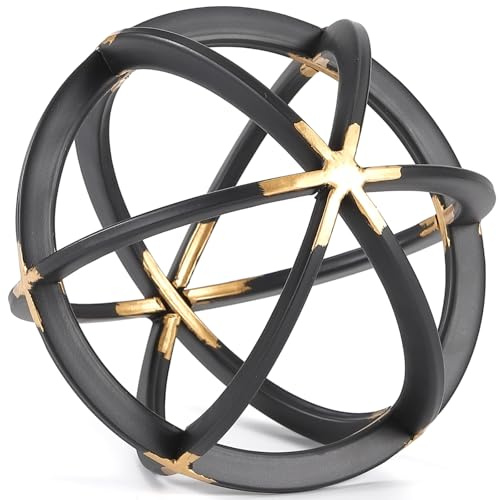 MOCOME 7 Metal Sphere Decor, Metal Coffee Table Decor Sculpture - Black & Gold, Abstract Tabletop Decorative Ball for Home, Decorative Balls for Centerpiece Bowls