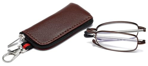 OWTXIS Faltbare Lesebrille für Herren Damen, Schlüsselanhänger kompakte Leser blaues Licht tragbare Taschenbrille (Braun, +3.00)