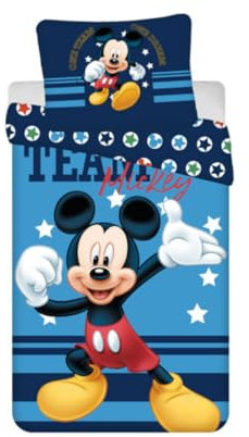 My sweety pop Kinder-Bettwäsche Mickey Mouse – 2-teilig – Kinder – Bettbezug – wendbar – 140 x 200 cm – Kissenbezug – 70 x 90 cm Bettwäsche – 100 % Baumwolle (Mickey Mouse – blau)