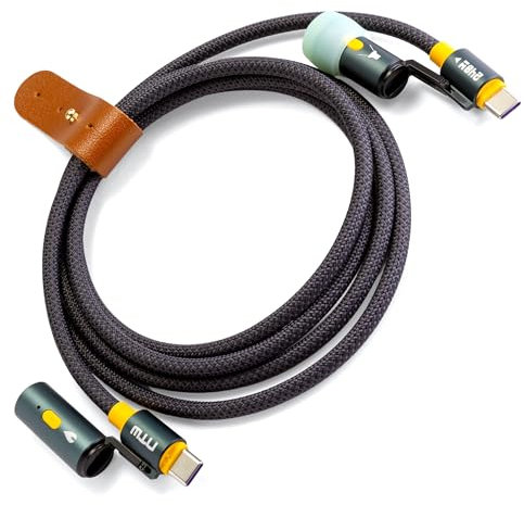 NTW 5 Feet 240W USB-C Charging Cable with LED Flashlight & Igniter, Fast Charging for MacBook, iPhone, Android, Heavy-Duty Nylon Braided, Dual USB-C Connectors, Glow-in-the-Dark, 480Mbps Data Transfer