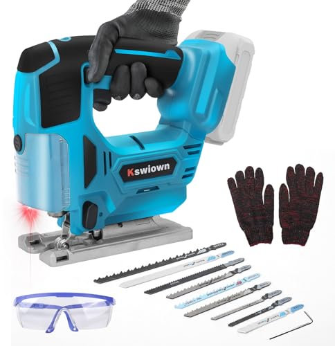 Seghetto Alternativo a Batteria per Makita 18V, Profondità di Taglio Nel Legno 100 mm, Altezza Corsa 20 mm, Seghetto Alternativo a Pendolo con 9 Lame (Senza Batteria)