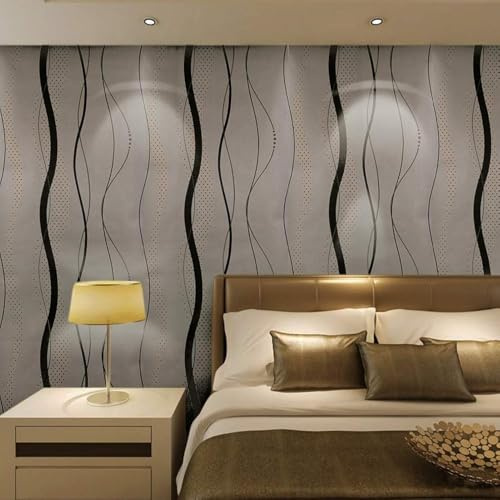 CROWNSHOP Embossed Wallpaper 53cm * 10m Stripe Wallpaper Non-Woven Wallpaper Roll for Home Bedroom Living Room