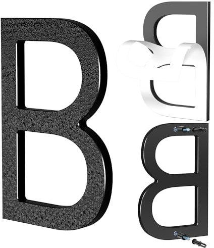 Yafimea Número de casa exterior 15 cm negro, Números para casa con instalación adhesiva o con tornillos, diseño moderno flotante 3D para pared o valla (B)