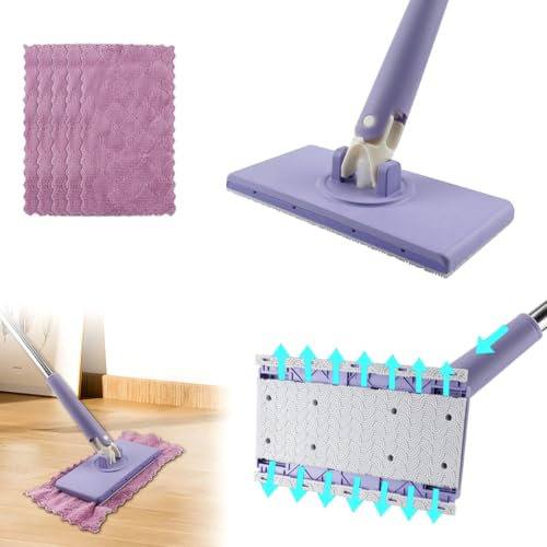 Doksvp Mini Mocio con Cambio Automatico del Panno Kit, Mop Rotante a 360°, con 5 Pezzi Ricambio Panno, Mini Mocio a Mani Libere, per Il Lavaggio Sporco Pulizia del Pavimento