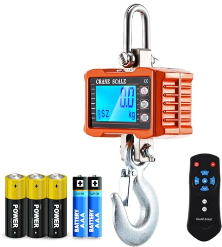 CGOLDENWALL Digitale Kranwaage 1000kg/2200lb, Industrielle Hängewaage | mit 3 Einheiten kg/lb/N, LCD Hintergrundbeleuchtung, Gehäuse aus Aluminiumguss für Bau, Fabrik, Bauernhof, Viehzucht, Orange