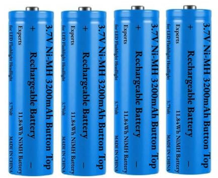 4 Pezzi Batteria 3200mAh Ni-MH Ricaricabile, 3.7V Button Top NiMH Batterie, 3.7Volt Bottone Alto Alta Capacità Pile Ricaricabili per Fotocamera/Piccolo Ventilatore/LED Lampada Frontale/Luci Solari