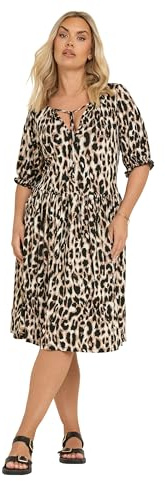Yours Curve Natural Leopard Tie Neck Mini Dress - Women's - Plus Size Curve