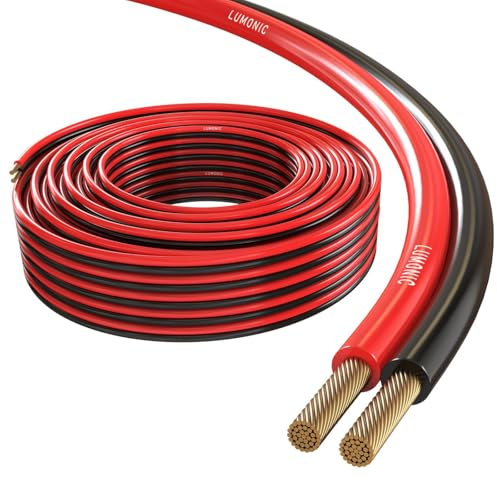 Lumonic Lautsprecherkabel | 50m Rot Schwarz | 2x 0,75mm² CCA | HiFi Boxenkabel | Audio Zwillingsleitung