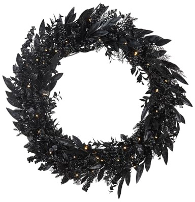 76 cm Pre-lit Black Pine Wreath with Dual LED Lights, Timer & 12 Modes