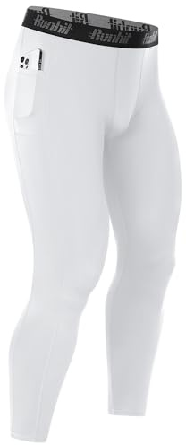Runhit Men’s Running Leggings with Pockets, 1/3 Pack Compression Pants Sports Tights, Thermal Base Layer Trousers for Gym Football Cycling Jogging