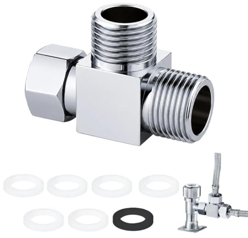 1 Pièce Adaptateur Robinet 3 Voies, Raccord T WC, Vanne de Dérivation 20mm | Laiton chromé, dérivation d’eau, raccord T 3 voies avec 6 joints, filetage 20mm, pour WC, douchette, cuisine et jardin