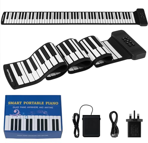 COSTWAY 88 Keys Roll Up Piano, Portable Digital Keyboard with Sustain Pedal, Wireless Connection & MIDI Function, Rechargeable Electric Piano for Beginners