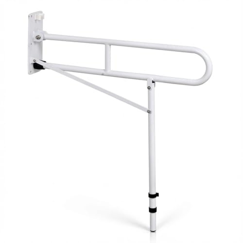 Drop Down Toilet Support Rail with Leg – Height Adjustable Disabled Toileting Aid for Bathroom Safety – Strong Fold Up/Down Grab Rail – Support Handle for Toilet Disability Aid & Stability