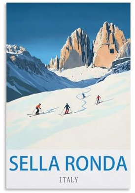 WHCHEEH Sella Ronda Italien-Reiseposter im Vintage-Stil, 50 x 75 cm, Leinwand-Kunstdruck, Wandkunst, Dekor-Bild