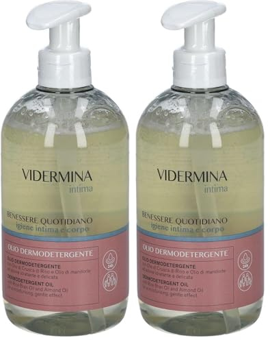 Vidermina Intima Olio Dermodetergente – 500 ml – Igiene Intima e Corpo – Idratante e Delicato – Con Olio di Crusca di Riso e Olio di Mandorle Dolci – pH Fisiologico – Pelli Sensibili (Confezione da 2)
