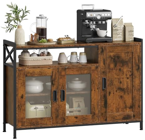 WOLTU Aparador Cocina de Almacenamiento, 3 Puertas, Estantes Ajustables, Mueble Auxiliar de Almacenaje para Cocina Salón y Comedor, Estructura Metal y Madera, 110x33x75 cm, Marrón Rústico
