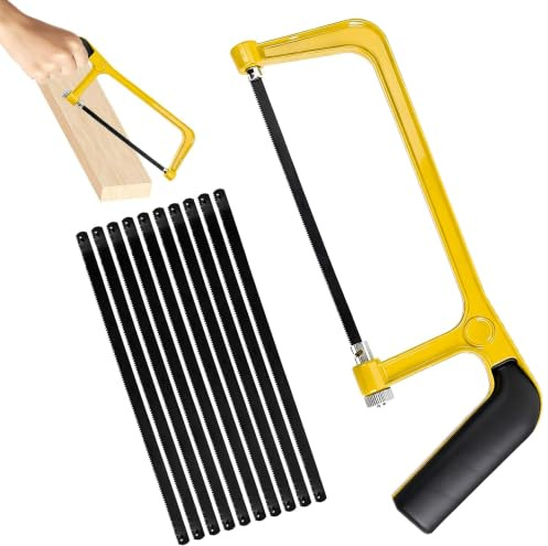 Hacksaw 6 Inch with Mitre Block Set | Compact mini hacksaw blades for metal, plastic & PVC pipe. Durable, yellow finish.