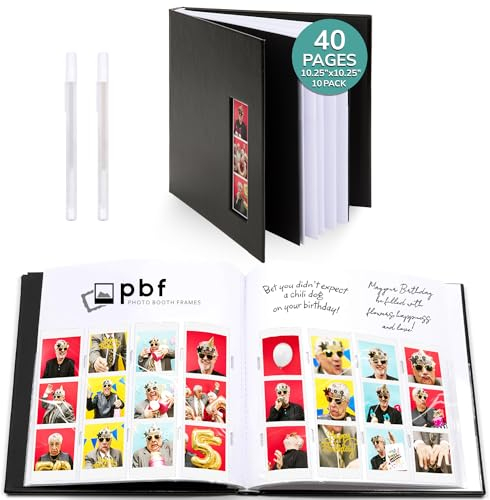 Photo Booth Frames - Black Cover Photo Booth Memory Album DIY Picture Scrapbook with 2x6 Inch Photo Strip Inserts - 40 White Pages