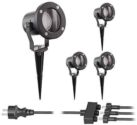 ledscom.de Gartenstrahler KUK mit Erdspieß für außen, Edelstahl, schwarz, je 23,5W je 430lm 100° warm-weiß 4er Set