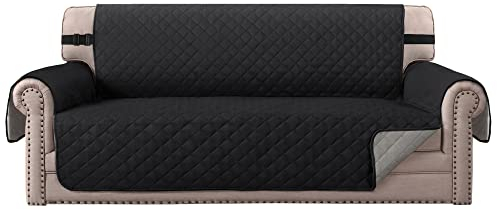 BellaHills Wendbare Stuhlabdeckung für Hunde Pet Abdeckung für Stuhl/Stuhl Schonbezug/Stuhlschutz, Maschinenwaschbar, Double Diamond Quilted (3 Sitzer: Schwarz/Grau)