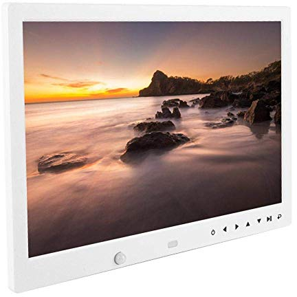 Digitaler Bilderrahmen, 13 Zoll, tragbar, 1080p, HD, Videorahmen, Uhr, Fernbedienung, Film, Player, Album für Familie, Hochzeitstag, etc. (weiß)