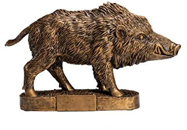 Henecka Jagd-Pokal, Resinfigur Keiler, Bronze, mit Wunschgravur, Größe 19,5 cm
