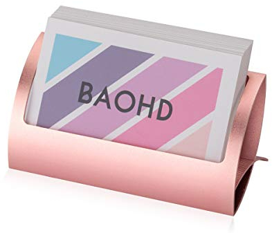 BAOHD Visitenkartenhalter aus Metall für den Schreibtisch – moderner Aluminium-Visitenkartenständer, Schreibtisch-Namenskartenregal, Organizer, Roségold