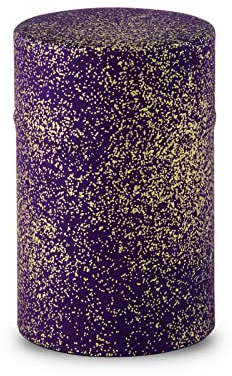 NOREN Boîte à thé japonaise en étain (papier Yuzen Washi), taille 99,2 g, fabriquée au Japon avec couvercle intérieur hermétique pour feuilles de café, thé, épices et plus encore (doré et violet)