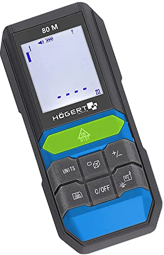 Högert Technik - Télémètre laser 80 m, écran lumineux, fonction mémoire des valeurs, léger, confortable, ergonomique, compact, noir, HT4M324