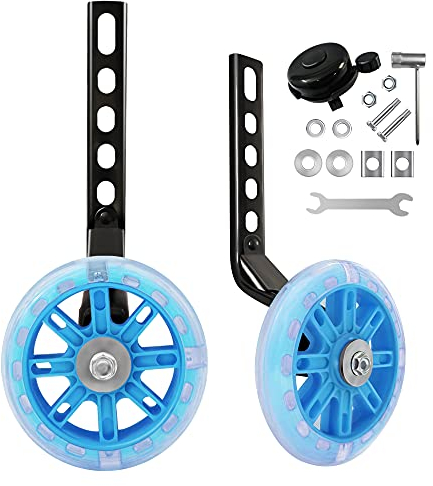 Fahrrad Stützräder Mute Flash Räder mit verstellbarem Fahrradstabilisator Kit, kompatibel für 12 14 16 18 20 Zoll Single Speed Bike