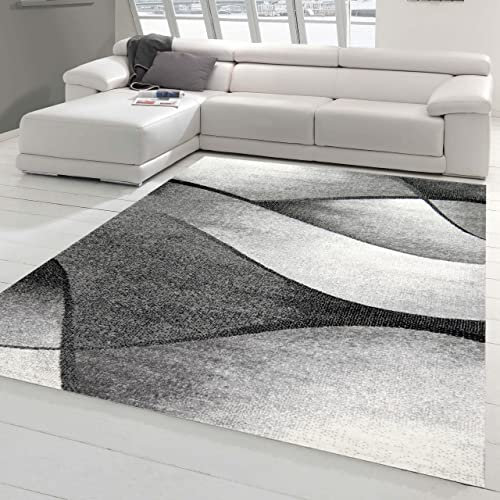Teppich-Traum moderner Wohnzimmer Teppich Wellen Design in schwarz grau anthrazit - pflegeleicht & strapazierfähig Größe 120x170 cm