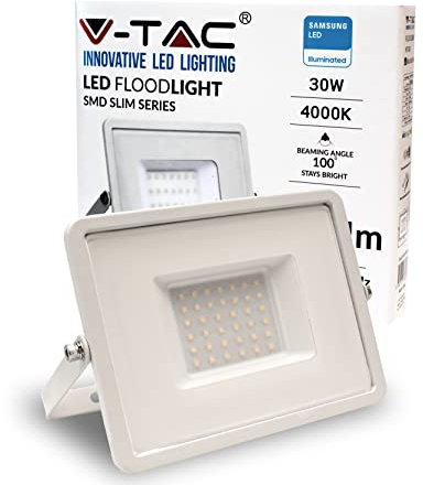 V-TAC Faro LED da Esterno 30W con Chip Samsung - [ULTIMA GENERAZIONE] - IP65-2340 Lumen - Proiettore Faretto LED Esterno Colore Bianco - Impermeabile - Luce Bianco Naturale
